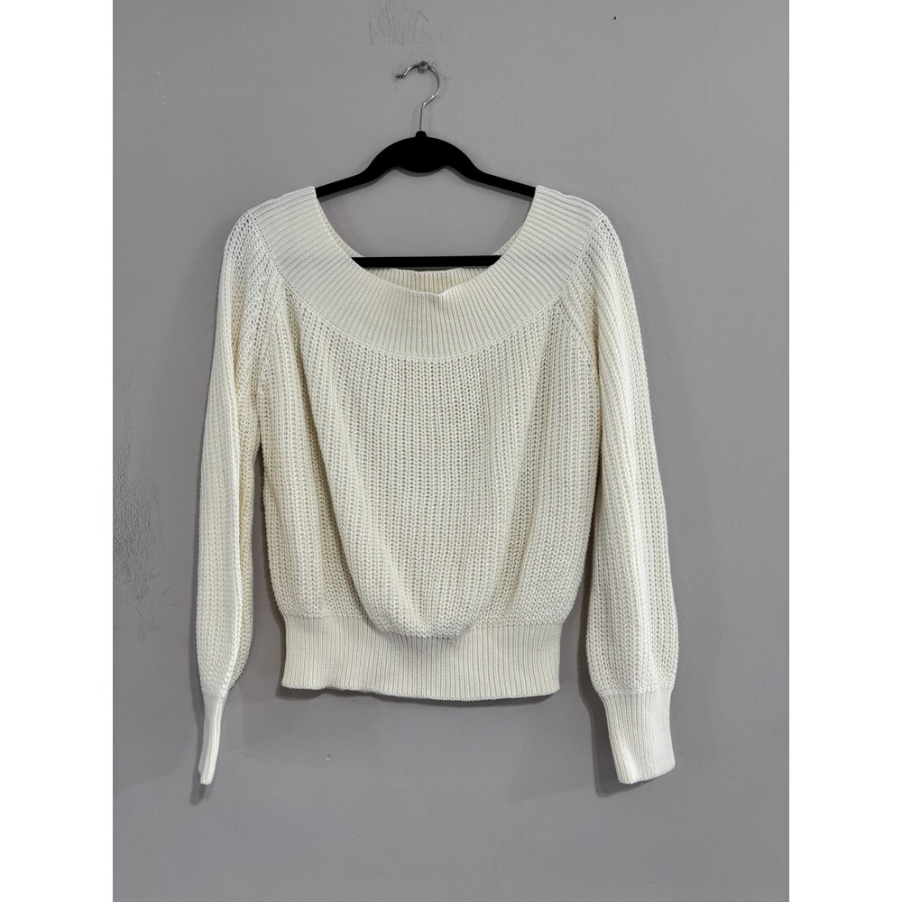 Ee:some Cream Off The Shoulder Knit Sweater Ivory Shaker Ribbed Pullover S/M